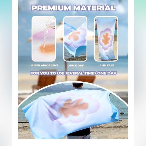 2 pc Microfiber Beach Towels Sand Free Quick Dry Towel Set Lightweight Compact - Picture 3 of 6